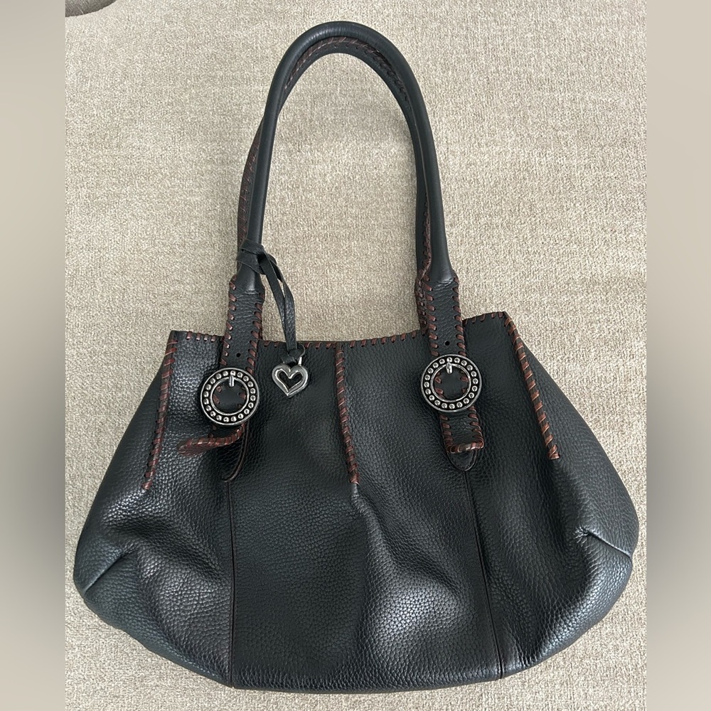 Brighton black pebble leather brown laced shoulder/ tote bag in EUC